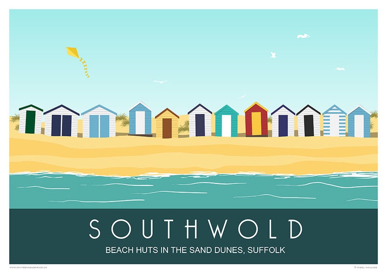 Southwold Beach Huts Suffolk. Art Print Travel Poster. Etsy UK