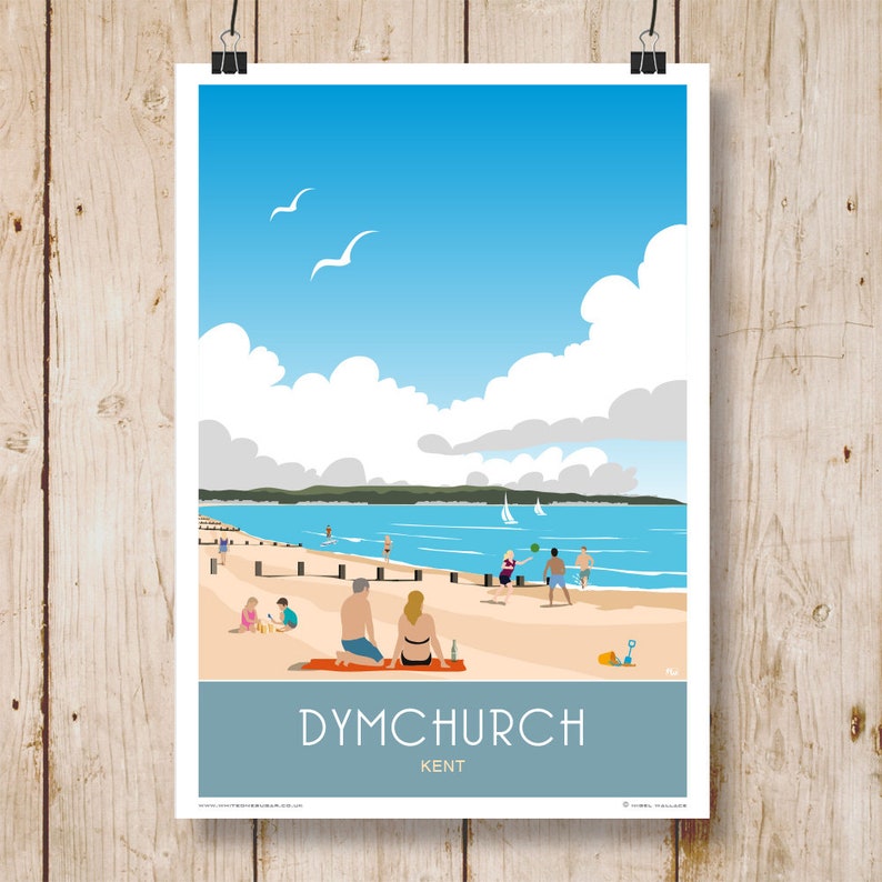 Dymchurch beach between New Romney & Hythe, Kent. A4, A3, A2, A1 Travel Poster. image 1