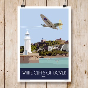 Spitfire flying over Dover Harbour. World War Two. A4, A3, A2, and A1. Portrait and Landscape available. Other sizes now available