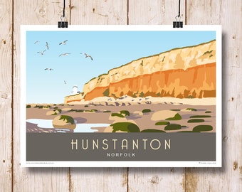 Hunstanton Cliffs and Lighthouse, North Norfolk Coast.  Landscape A4, A3, A2, A1. Portrait also available.