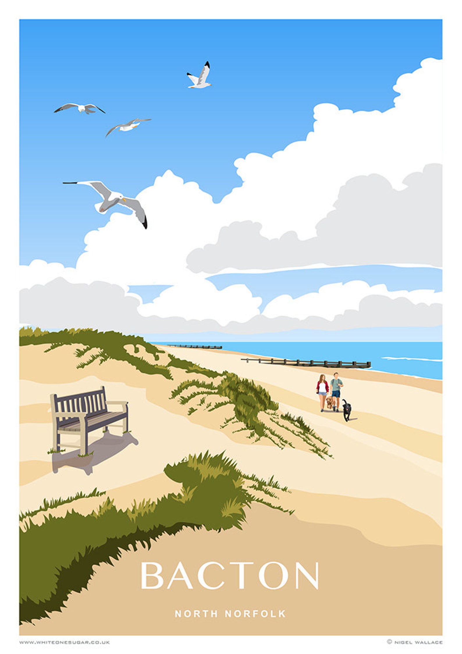 Bacton Beach, Norfolk Coast. Portrait, Retro, Art Deco Style Design ...