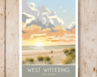 West Wittering Sunset, Sussex. A4, A3, A2, A1. Art Deco, Retro style