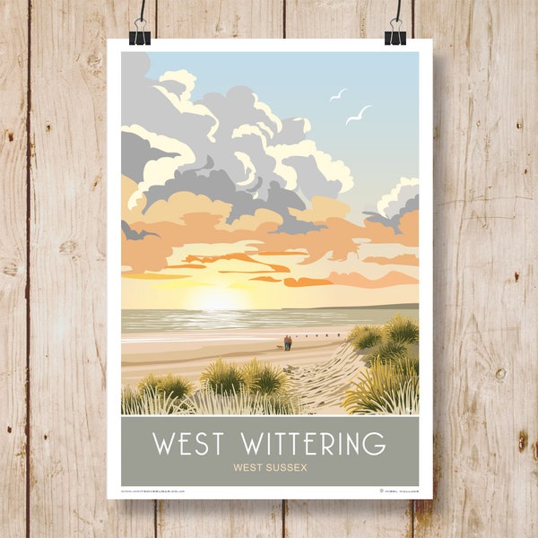 West Wittering Sunset, Sussex. A4, A3, A2, A1. Art Deco, Retro style