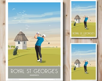 Sandwich Golf Course, Royal St George's, Kent, Travel Poster, Art Deco, Wall Art, Print