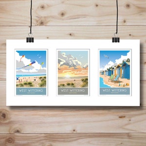 West Wittering triple mounted pictures. Travel poster art prints. Choose from any of our 750 prints to make your own triple.