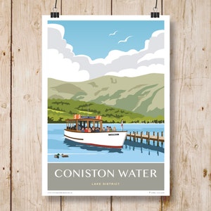 Coniston Water, Lake District, Cumbria, England. Travel Poster A4, A3, A2, A1