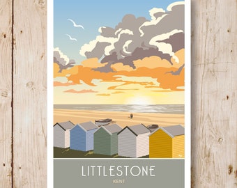 Littlestone Beach in der Nähe von New Romney, Kent. A4, A3, A2, A1 Reiseposter