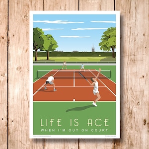 Clay Court Tennis Club Poster, Mixed Doubles, Pick from Women&#39;s, Men&#39;s or Mixed Games. Personalise Text. Artificial Court. Tennis Gift