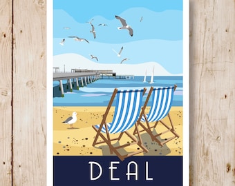 Deal Pier. Deck Chairs on the Beach, Kent. A4, A3, A2, A1