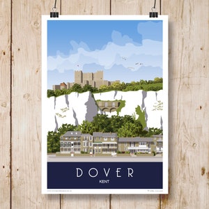 Dover Cliffs and Castle. A4, A3, A2, A1 in Retro, Art Deco style design. Other sizes now available