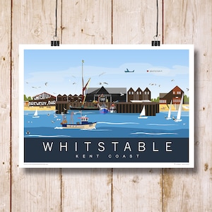 Whitstable Harbour Landscape, Whitstable, Kent. Art print travel poster available in A4, A3, A2, A1, Other sizes now available