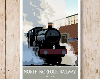 North Norfolk Railway at Sheringham Station. 2 versions. Travel Poster, Art Print. Other sixes available