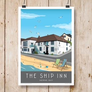 The Ship Inn, Herne Bay, Kent. Art print Travel/Railway Poster A4, A3, A2, A1  in Retro, Art Deco style design. Other sizes now available