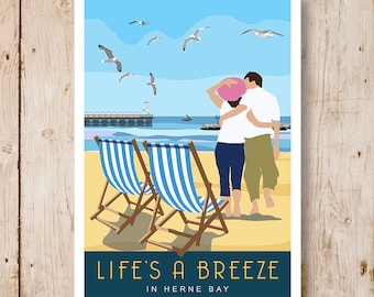 La vida es un placer en Herne Bay, Kent. Póster de viaje/ferrocarril (tamaño A4, A3, A2 y A1) con diseño retro art déco. Disponible en otros tamaños.