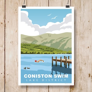 Coniston Water Swim. Can be personalised. A4, A3, A2, A1