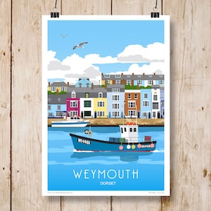 Weymouth Quayside. Travel Poster, Dorset. Travel/Railway Poster, Art, Print. Portrait & Landscape. Other sizes now available
