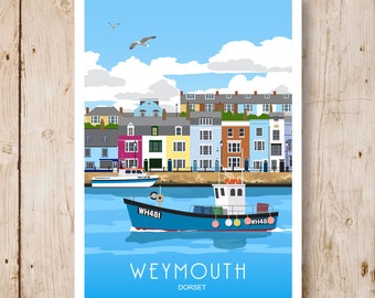 Weymouth Quayside. Travel Poster, Dorset. Travel/Railway Poster, Art, Print. Portrait & Landscape. Other sizes now available