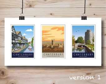 Canterbury triple mounted pictures. Travel poster art prints. Choose from 2 Versions or make your own.