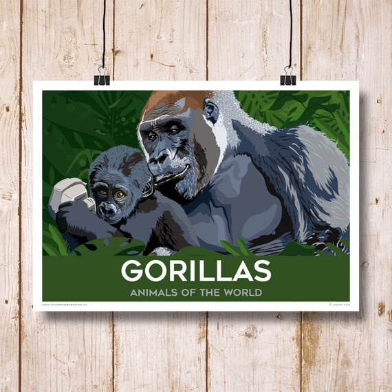 ブラックゴリラ アートパネル ポスター A1サイズ ゴリラ、世界の動物