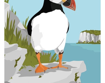 Tableau D'affichage Mural En Tissu - Motif Macareux (Puffin) - Organisateur - Fabriqué Main UK