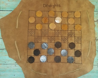 Draughts (AKA Checkers) Leather Game Pouch