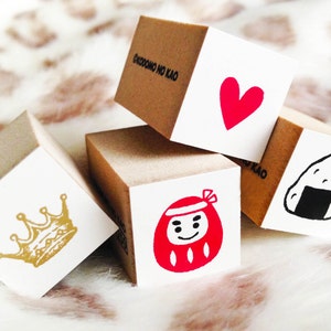 Daruma Doll - Onigiri - Crown - Heart: Rubber Stamp