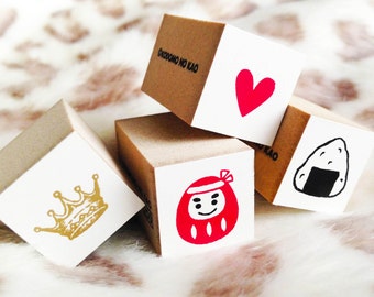 Daruma Doll - Onigiri - Crown - Heart: Rubber Stamp