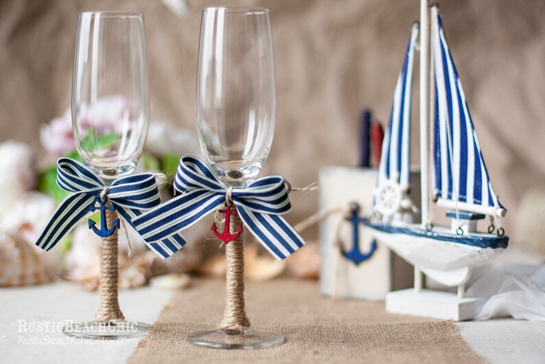 Nautical Wedding Glasses Champagne Flutes Image 0