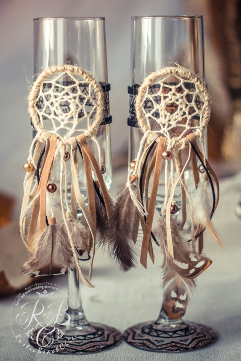 Native American Wedding Champagne Flutes Dream Catcher Wedding Etsy