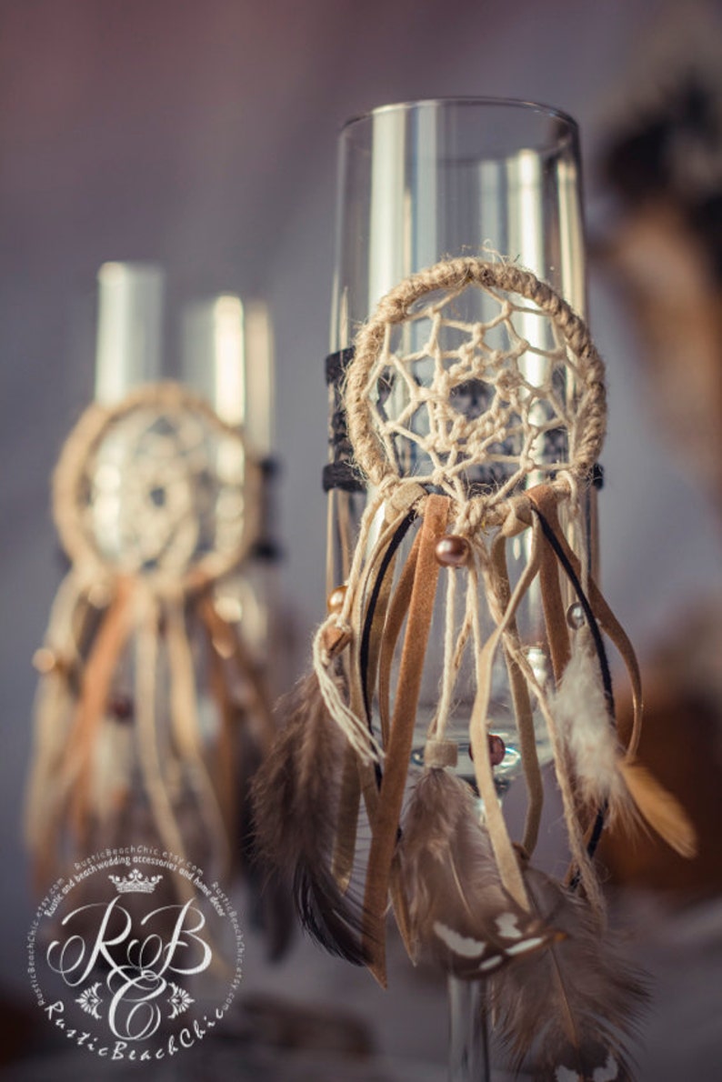 Native American Wedding Champagne Flutes Dream Catcher Wedding Etsy