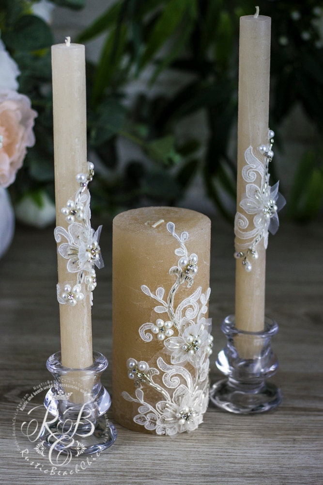 Rustic Unity Candle Set Wedding Ceremony Neutral Wedding Etsy