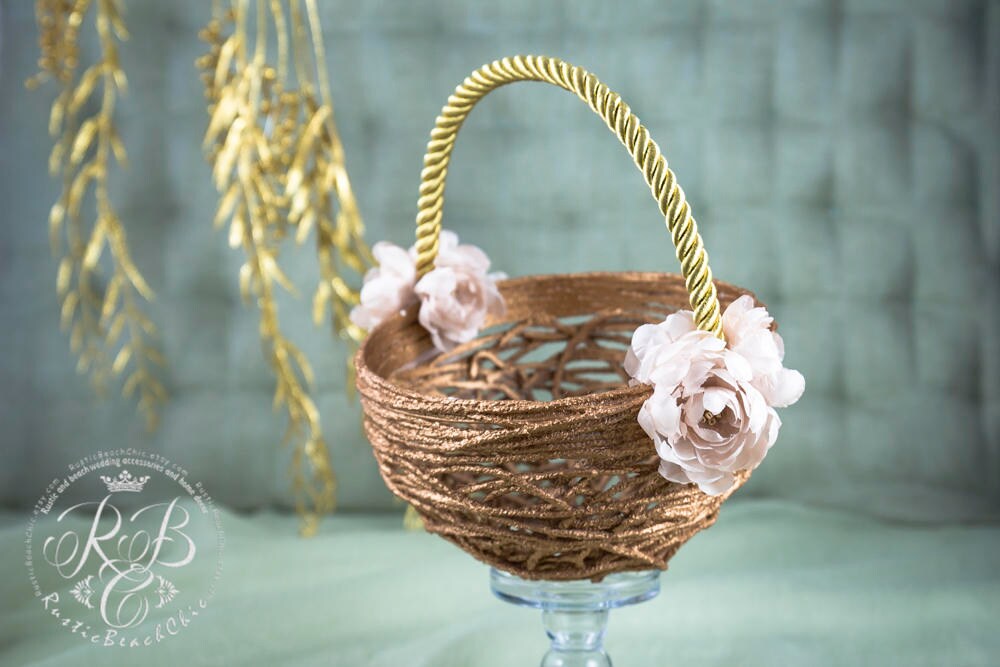 Rose Gold Flower Girl Basket Wedding Basket Rose Gold Etsy