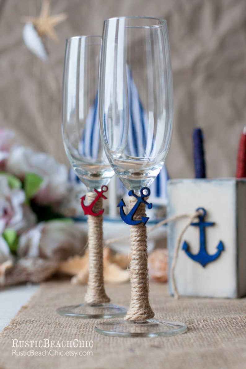 Nautical Champagne Flutes Wedding Glasses Toasting Image 0