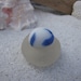 Large Blue & White half BEACH GLASS MARBLE / with a thin strip of red / Lake Erie