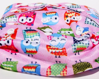 NEW PATOO One Size Fits All REUSABLE Snap Pocket Cloth Nappy  - Pink Owl