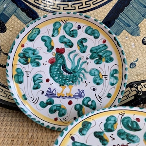 Set of 3 Deruta Italy Pottery Saucers|Roosters Motif|Excellent Condition|5.25&quot; wide|Italian Pottery|Italian Kitchen