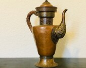 Buddhist Tibetan Copper Brass Teapot-Dragon Handle-Endless Knot Golden Fish Lotus Bumpa Symbols-13 quot height