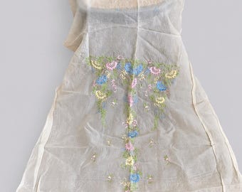 Embroidered Organdy Panel 77x35 Sheer Pastel Floral Cottagecore Textile 1930s