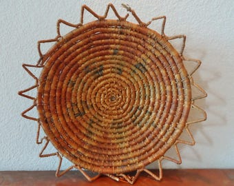 VTG Native American Coiled Shallow Wedding Basket Boho Home Decor Rustic Decor Wall Hanging