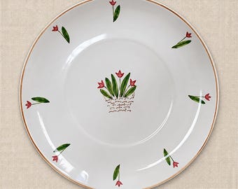Italian Majolica Serving Platter 14" Hand Painted Floral Charger Cantagalli Rooster Mark