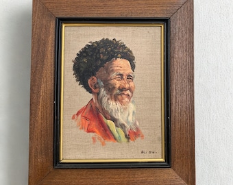 Original 1976 Oil Portrait Painting, Vintage Male Portrait, Title: Turkoman