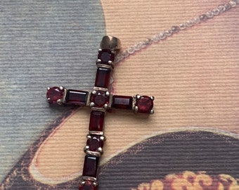 Garnet Cross Pendant| Gold Plated Silver|1.25" height|Gift for Her