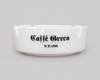 1950s French Opaline Glass Ashtray – Café Greco U.D. 1760 – Mid Century Milk Glass Bistro Ashtray – European Café Decor