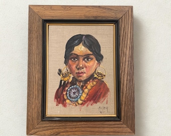 Original 1976 Oil Portrait Painting, Vintage Female Portrait, Framed Wall Art