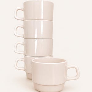 Vintage ARC France Stackable Café Cups – Set of 5 – Pale Blush Opal Glass – French Bistro Ware