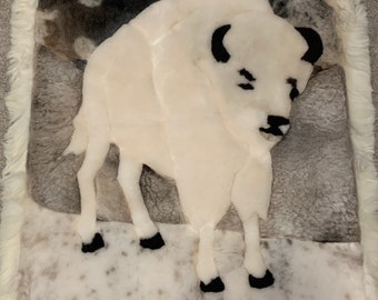 White Buffalo| Sheep Skin Wall Hanging| Made in Bolivia|Hand Made|45"x33"|Bohemian Decor