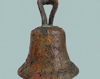 Mexican Mission Bell, Hand Cast Bronze Bell, Spanish Colonial Style, Old Mexico Folk Art, Verdigris Patina