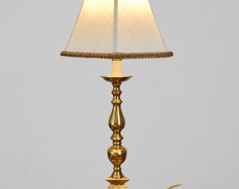 Vintage Brass Bouillotte Style Table Lamp w Shade & Finial 17.75” Regency Accent