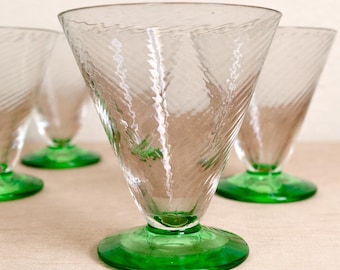 Vintage 1930s Tiffin Green Spiral Optic Glasses Set of 4 Art Deco Sherbet Cordial