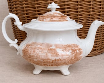 Antique Cauldon Place Teapot: Staffordshire English Countryside Tea Ware